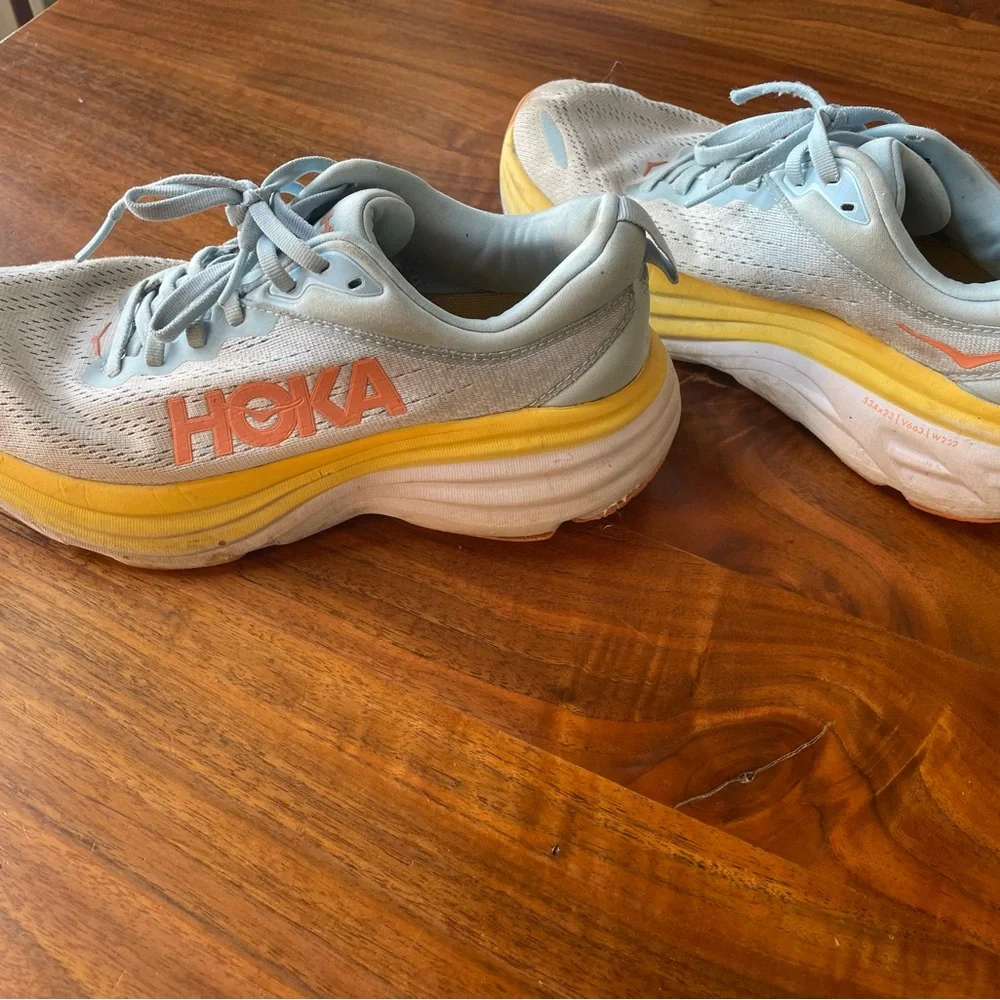 Hoka One One Bondi 8 in Light Blue and Yellow - Picture 2 of 4